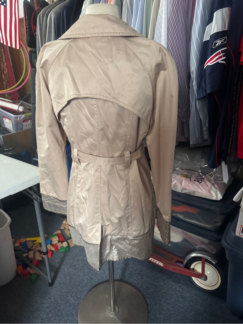 Arden B Beige Trench Coat with Metallic Trim - Picture 4 of 11